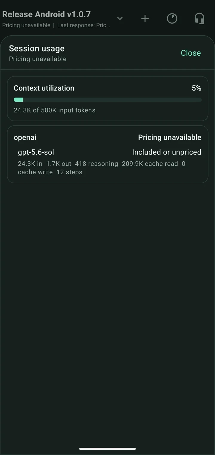 Session usage showing context utilization and token activity