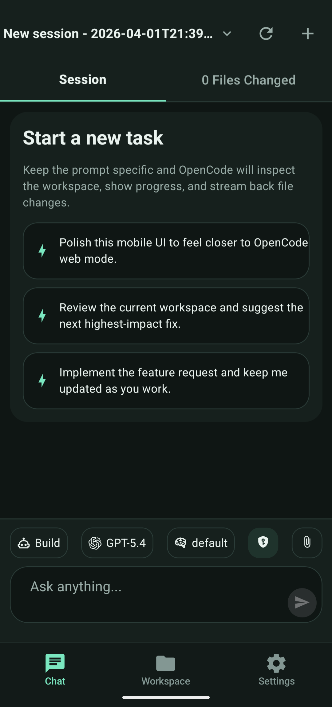 OpenCode mobile screenshot